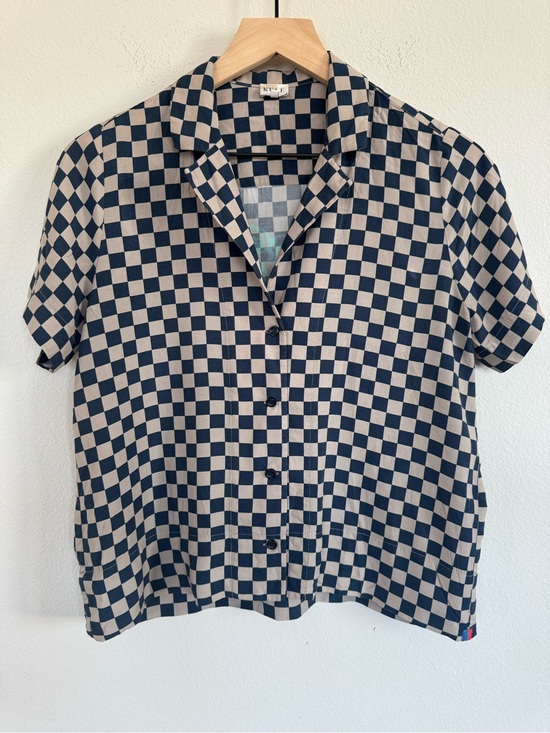 KULE Tops - KULE Checkerboard Button Down Shirt Rayon Boxy Artsy Scandinavian Camp Collar S
